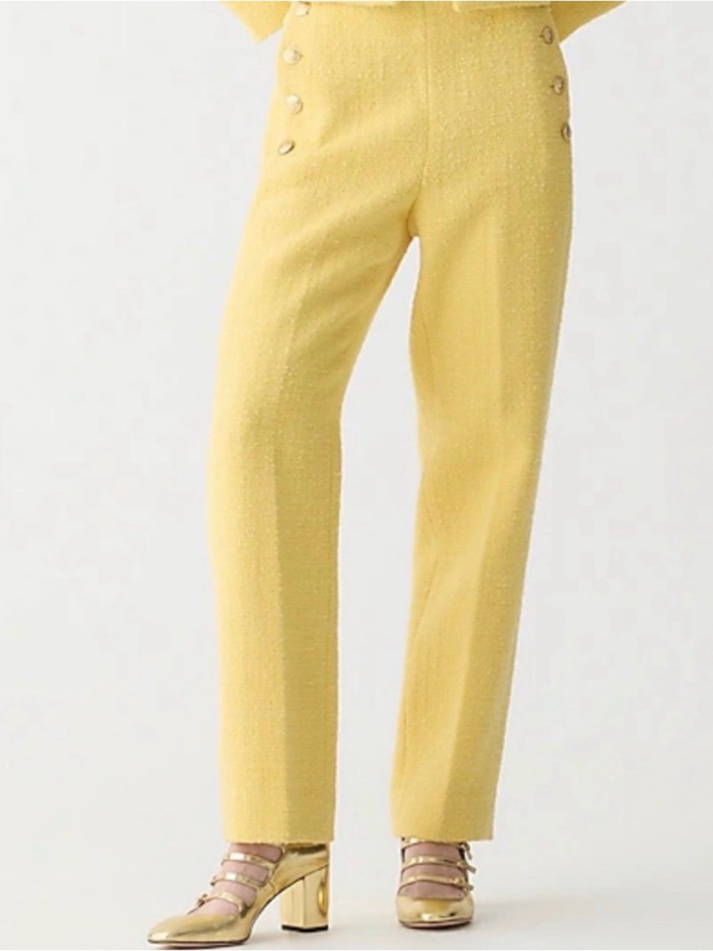 J. Crew Tapered Leg Tweed Gold Sailor Button Pants Butter Yellow Lined 8
